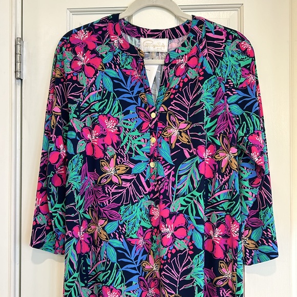 Pappagallo Navy Multi Tunic Polyester Work or Casual Dress sz.S NWT - Picture 2 of 9